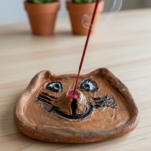 Support à encens "pampam" le chat rigolo – création artisanale en céramique