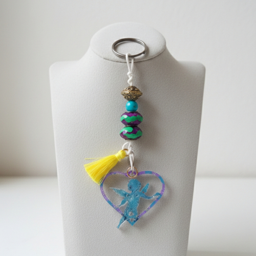 Porte-clé artisanal "ange gardien" – collection cœur étincelant