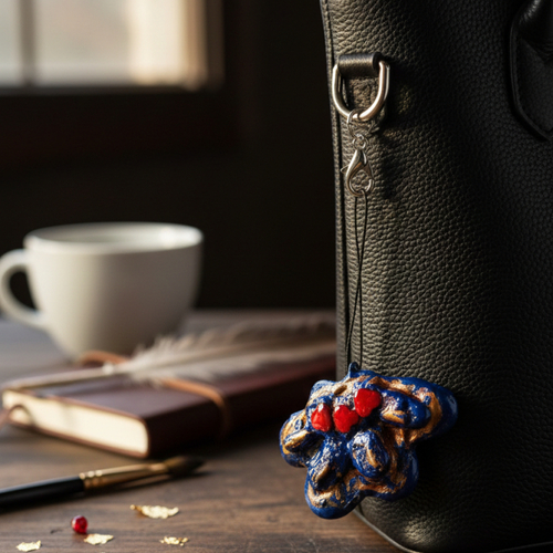 Bijou de sac artisanal "cœurs d’éclat" – bleu cobalt et or