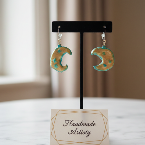 Boucles d'oreilles lunes mystiques – turquoise & or – artisanat fait main