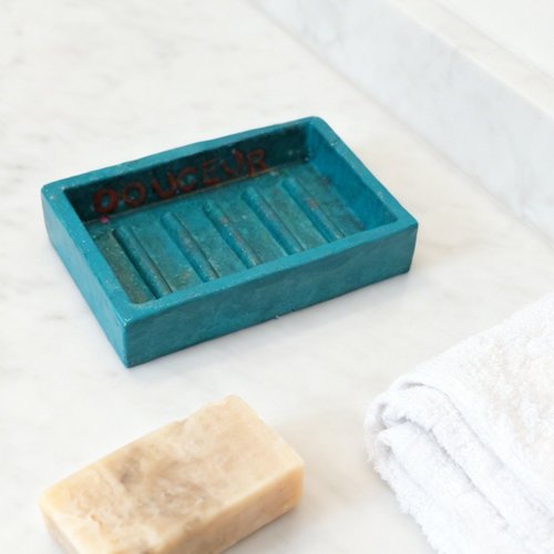 Porte-savon artisanal en résine turquoise " bain douceur" - design moderne et durable