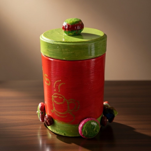 Boîte à biscuits artisanale  peinte – motif café & couleurs pop