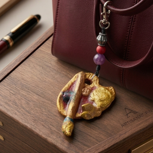 Bijou de sac "l'âme d'artiste" – palette & pinceau dorés