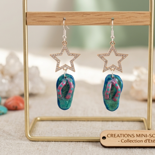 Boucles d'oreilles "étoile de mer & playa" – tongs artisanales et étoiles scintillantes