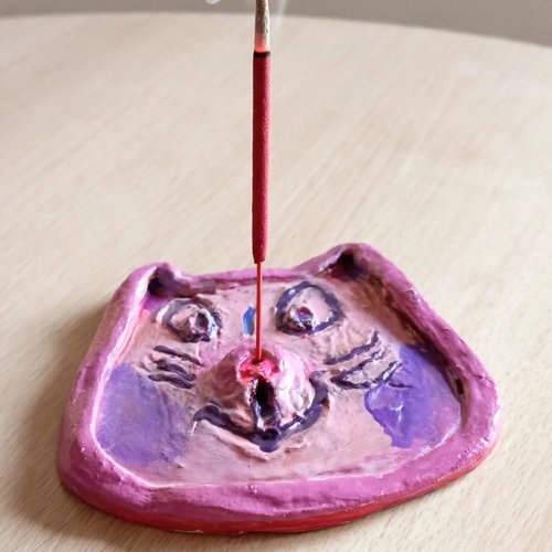 Porte-encens chat rose kawaii  - brûleur encens mignon