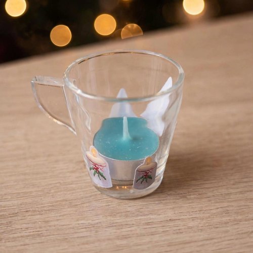 Photophore de noël fait main - verre avec sapins enneigés - déco lumineuse