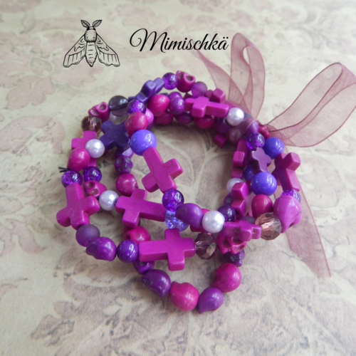 Bracelets violets  crânes mexicains calaveras