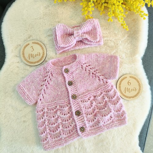 Gilet et bandeau pour bebe-fille 3-6 mois