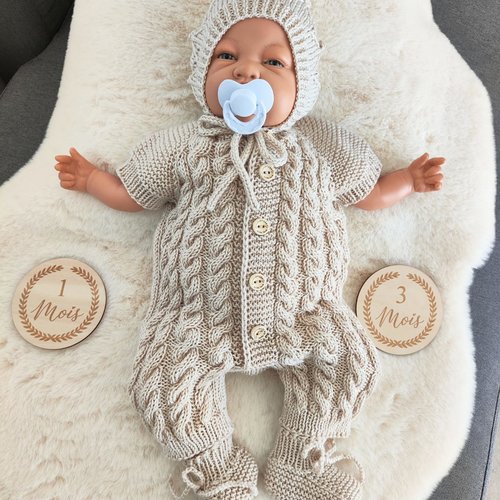 Ensemble naissance tricoté main