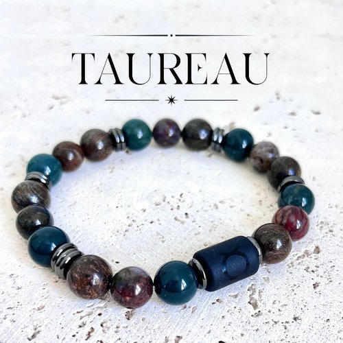 Bracelet taureau homme pierres naturelles