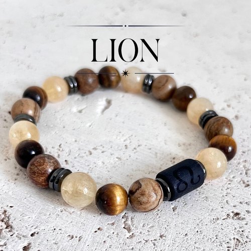 Bracelet lion homme pierres naturelles