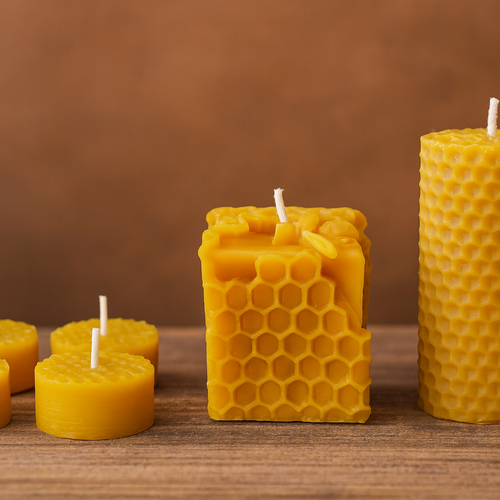 Coffret de bougies en cire d’abeille naturelle – thème alvéoles