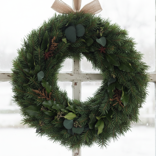 Couronne de porte naturelle en verdure fraîche – faite main dans l’ain (25–30 cm)