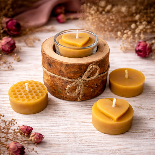 Coffret cadeau saint-valentin naturel – bougies en cire d’abeille & bois, fait main