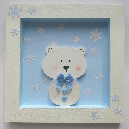 Cadre pour chambre bébé / enfant : l'ours blanc sous la neige 