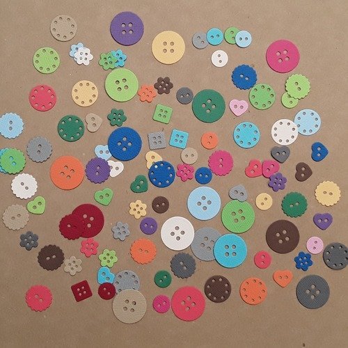 Découpes boutons en papier : lot de 100 boutons aléatoires, variés 