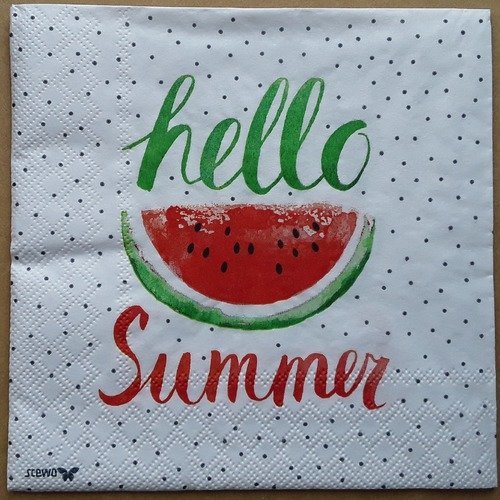 Serviette en papier : pastèque, hello summer, été, tropicale 33x33 cm 