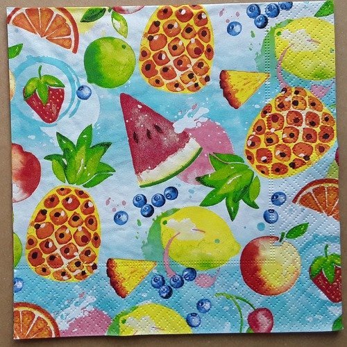 Serviette en papier : fruits tropicaux, tropique 33x33 cm 
