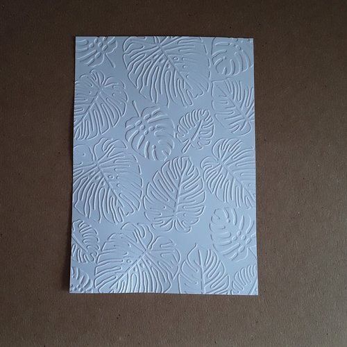 4 cartes simples, fond de carte embossé monstera, en papier blanc 14,5 x 10,5 cm