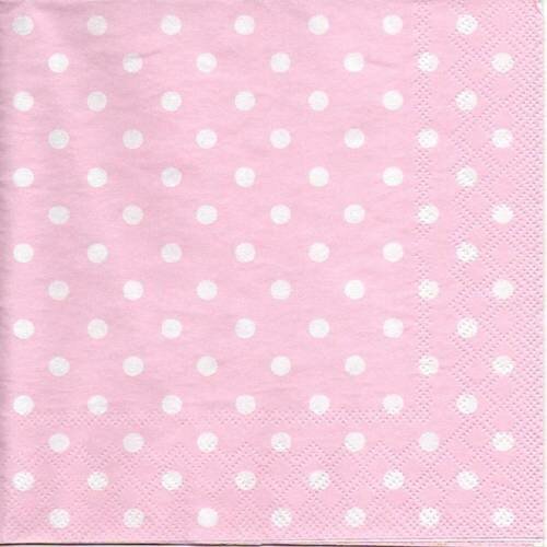 Serviette en papier rose pastel avec des pois blancs, 33x33cm 