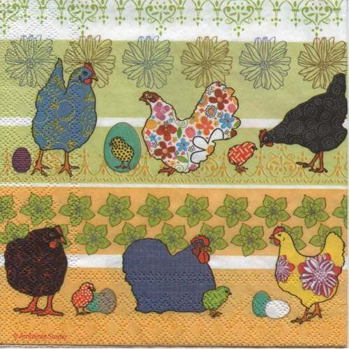 Serviette en papier, poules décorées / printemps / paques, dimension 33x33