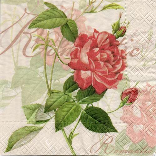 Serviette en papier roses classiques 33x33cm 