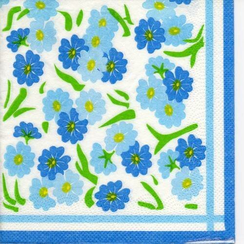 Serviette en papier, thème fleur, petites fleurs bleues, 33x33cm 