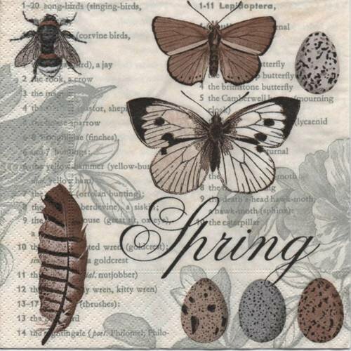 Serviette en papier papillons, insectes, plume, oeufs 33x33 cm 