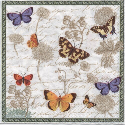 Une serviette en papier :  papillons vintage 33x33 cm 