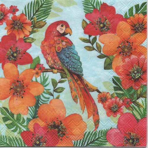 Serviette en papier, le perroquet tropical, dimension 33 x 33 cm