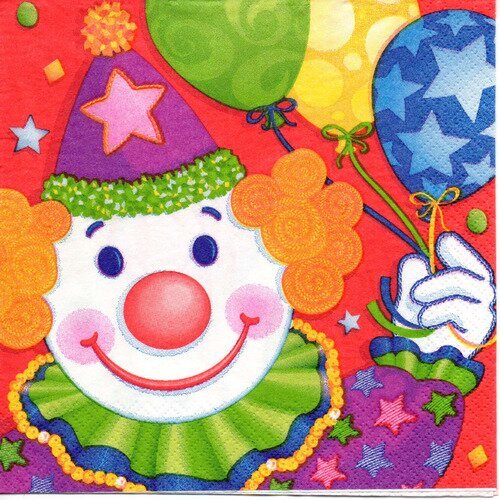 Serviette en papier carnaval, le clown festif, dimension 33x33cm 