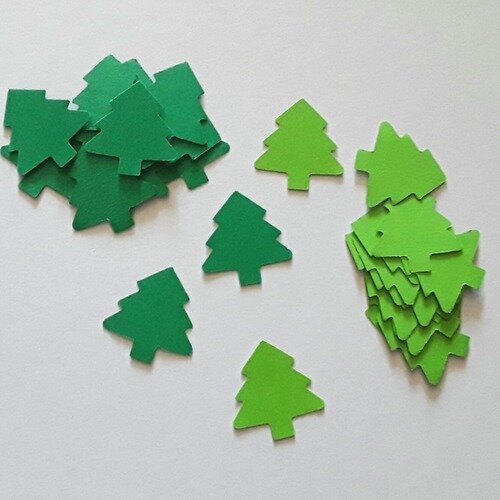 Lot de 30 découpes papier sapin vert clair et vert foncé, 2,3cm 