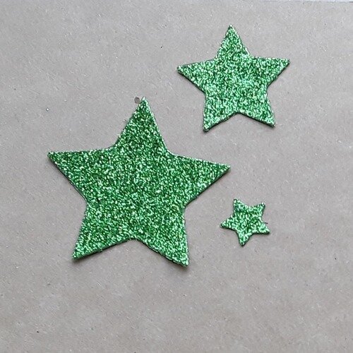 Lot de 3 découpes étoiles vertes en papier pailleté 