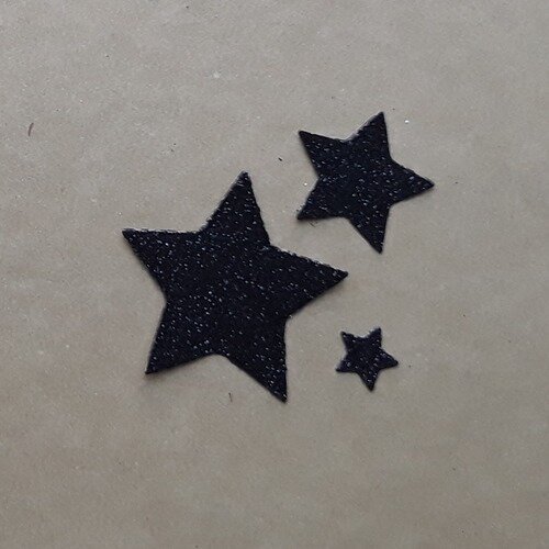 Lot de 3 découpes étoiles noires en papier pailleté 