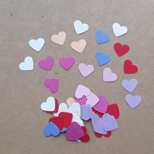 70 coeurs en papier, confettis, 7 coloris, dimension 1,6cm thème mariage, amour 