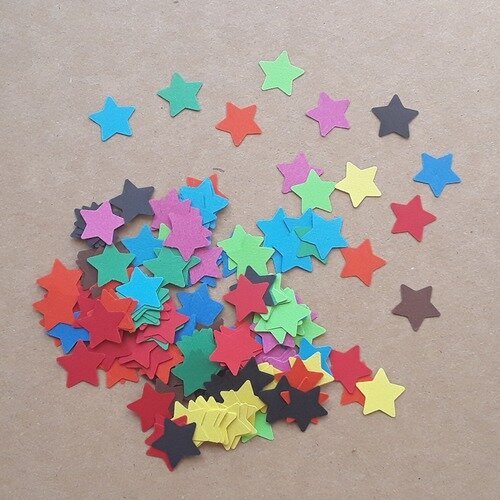 Lot de 200 découpes papier étoiles tons vifs, dimension 1,5cm 