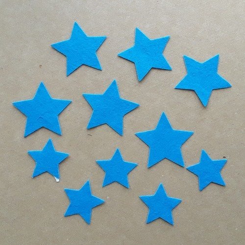 11 autocollants étoile en feutrine fine bleue, 5cm et 3,5cm