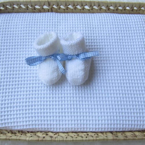 Chaussons 0/1 mois blancs/bleu