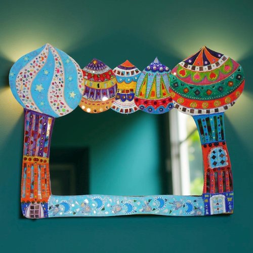 Miroir mosaïque perles et peinture -mille et une nuits- 118 x 90 cm miroir unique décoration murale unique et colorée