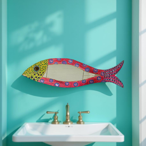 Miroir poisson couleur 85 x 25 cm (poisson rose aux papillons"