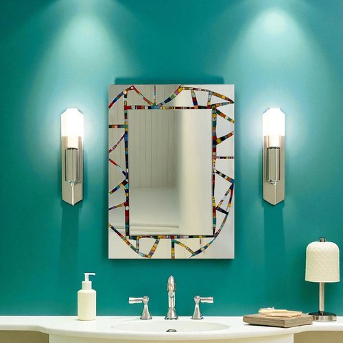 Miroir mosaïque de miroir vitrail gaudi -perles multicolores 45 x 60 cm décoration murale unique et originale art