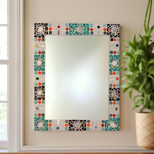 Miroir décoration murale rectangulaire mosaïque de céramique -grèce -76 x 60 cm fait main pièce unique