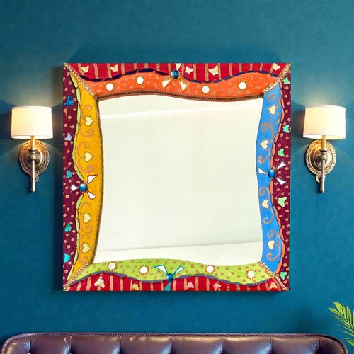 Miroir unique peinture et mosaïque multicolore pièce unique