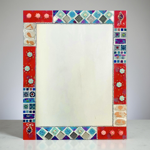 Miroir rectangulaire en mosaïque de verre « venise rouge »; 50 x 40 cm -cadeau unique art décoration murale