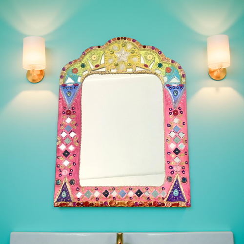 Miroir unique fait main style style haveli-  « bali en été »60 cm x 47 cm mosaïque et peinture -décoration murale