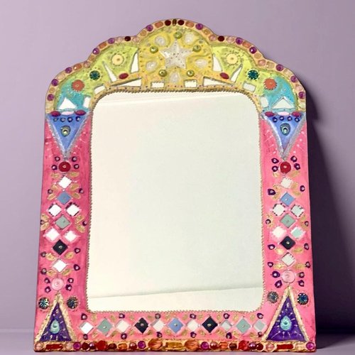 Miroir unique fait main style style haveli-  « bali en été »60 cm x 47 cm mosaïque et peinture -décoration murale
