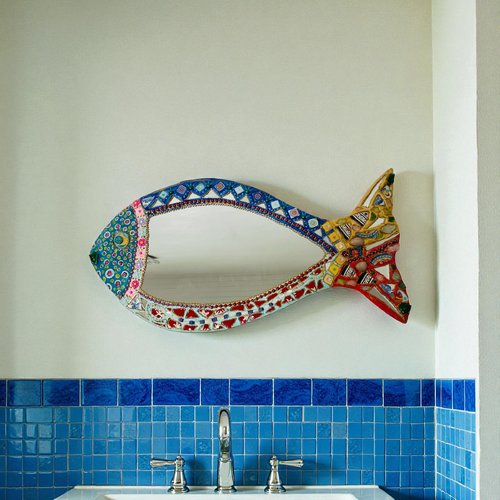 Poisson miroir style balnéaire pour la décoration murale de la maison 74 x 38 cm