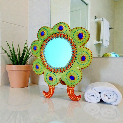 Miroir fleur en couleur à poser ,pièce unique, 30cm  x h 36 cm x 15 cm