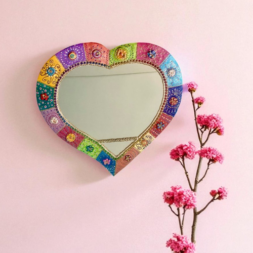 Cœur mural multicolore avec miroir, pièce unique, cadeau original