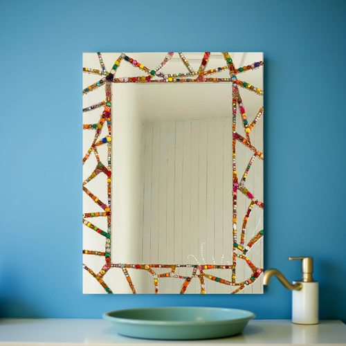 Miroir vitrail de miroir-rectangulaire perles décoration murale unique élégance baroque